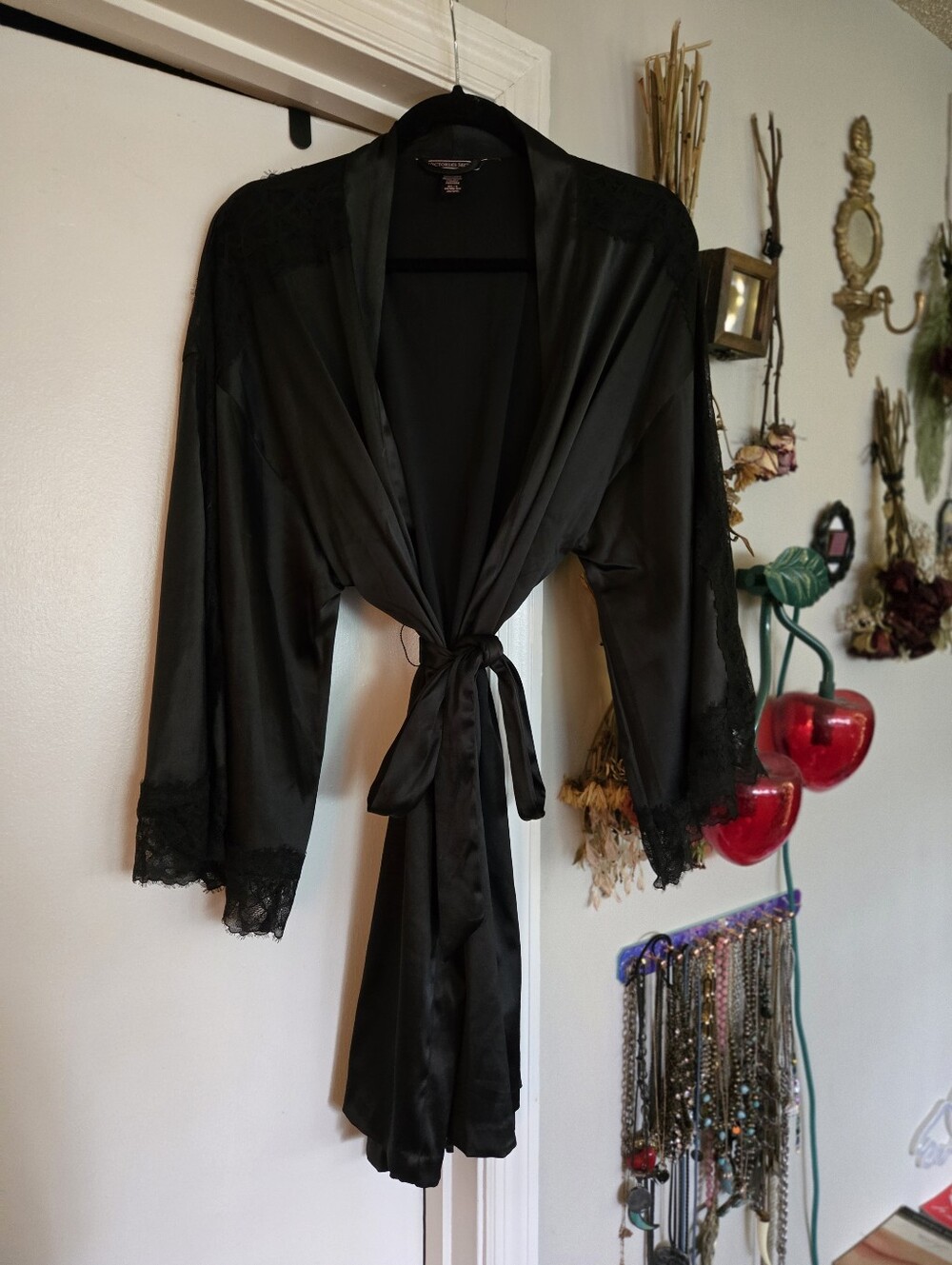 Victoria's Secret Mini Lace Panel Black Dressing Robe